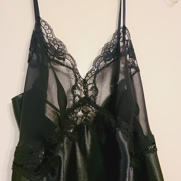 Victoria's Secret Gold | Women's Black Vintage Lace Chemise Top (Size Medium) - Picture 3 of 14